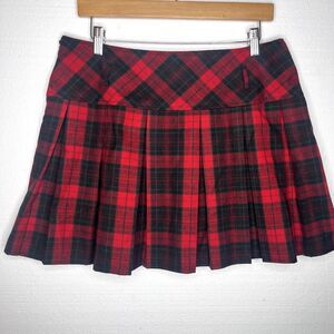 Chouyatou Red Green Tartan Plaid Wool Blend Pleated Skirt size large